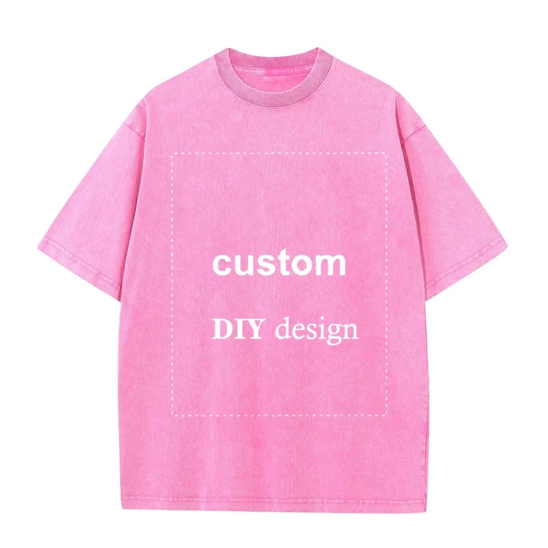 Customize Washed Print Anime Tshirt Pink