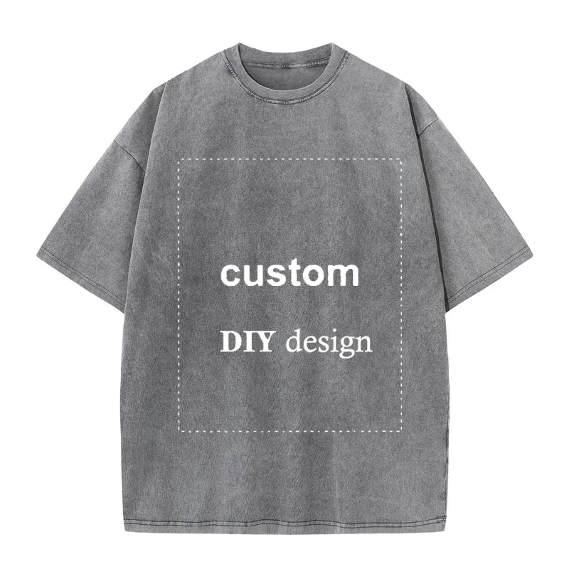 Customize Washed Print Anime Tshirt Gray