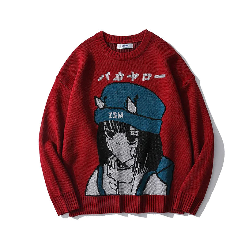 Japanese Design Pullover Sweater Red
