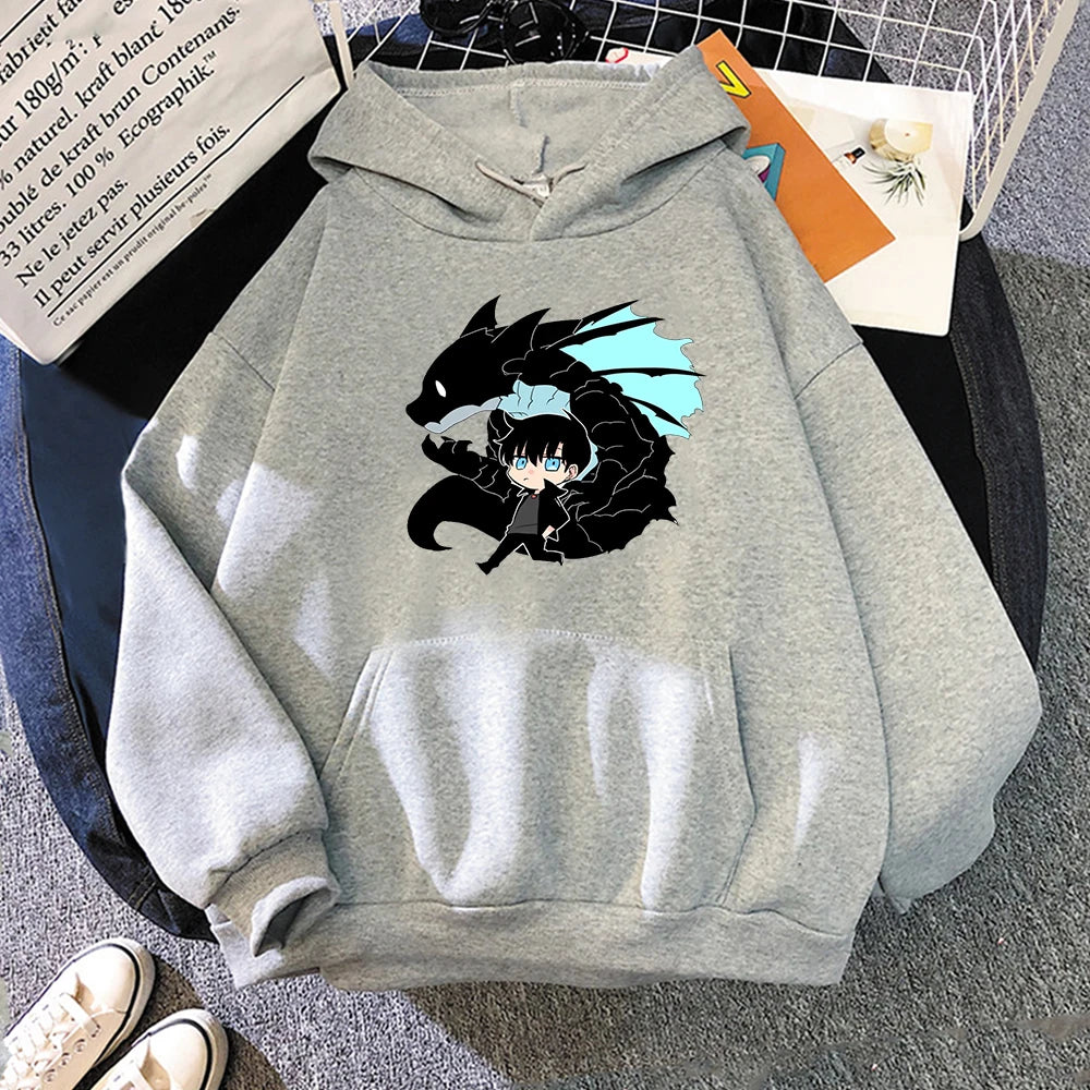 Solo Leveling Print Hoodie gray