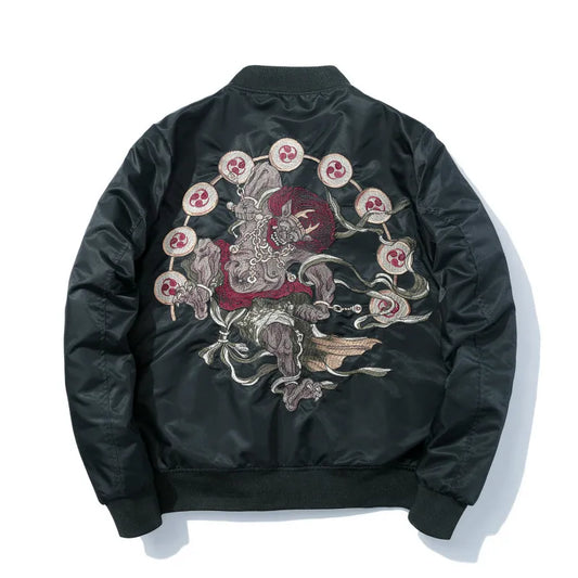 Japanese Embroidery Bomber Jacket Dark Grey