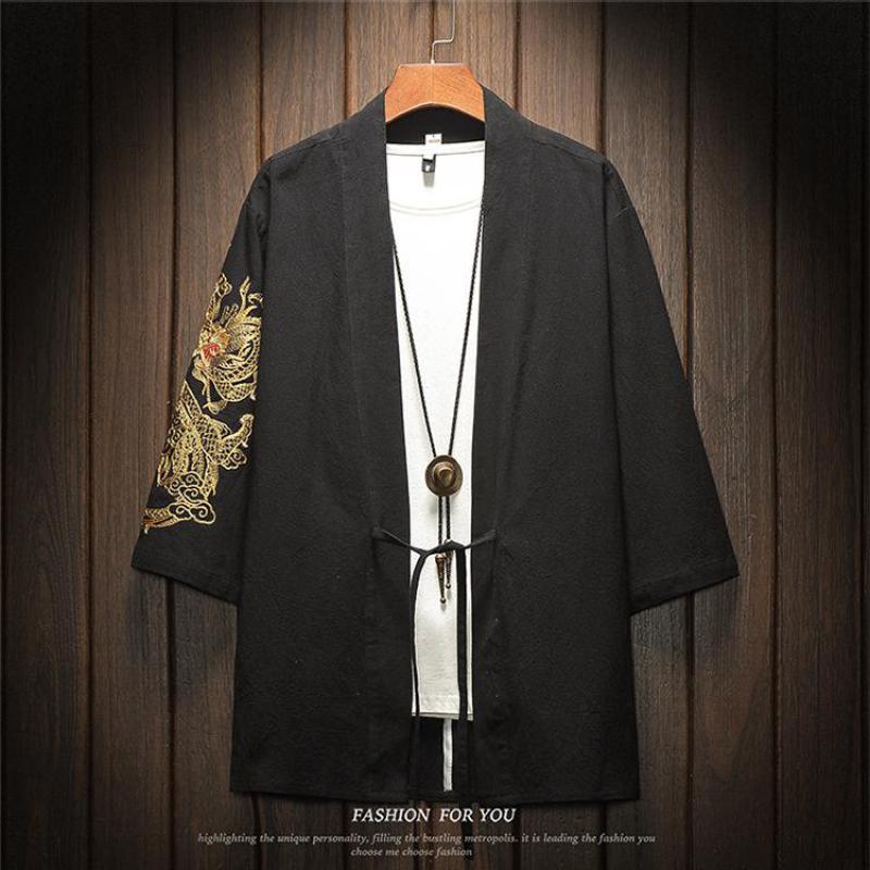Japanese Dragon Embroidered Kimono Shirt