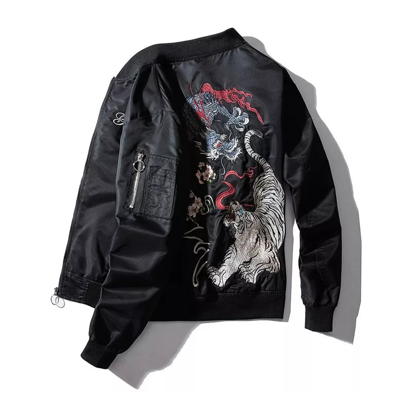 Dragon Tiger Embroidery Bomber Jacket Style 1