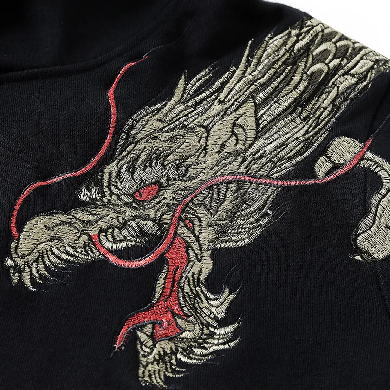 Japanese Dragon Embroidery Hoodie