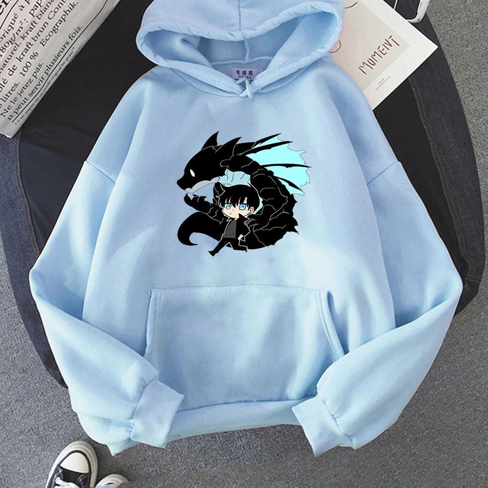 Solo Leveling Print Hoodie light-blue