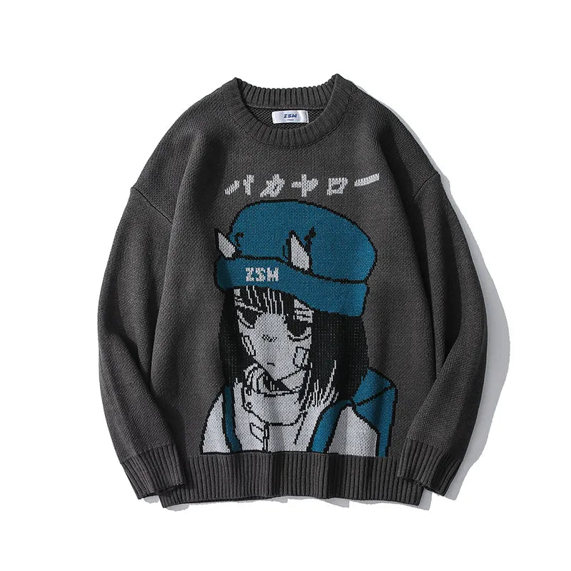 Japanese Design Pullover Sweater Dark Grey