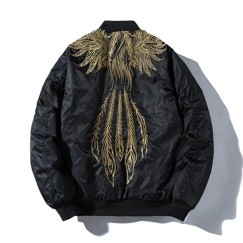 Phoenix Embroidered Bomber Jacket Spring Thin Gold