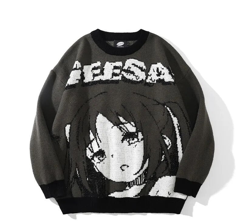 Japanese Anime Girl Sweater black