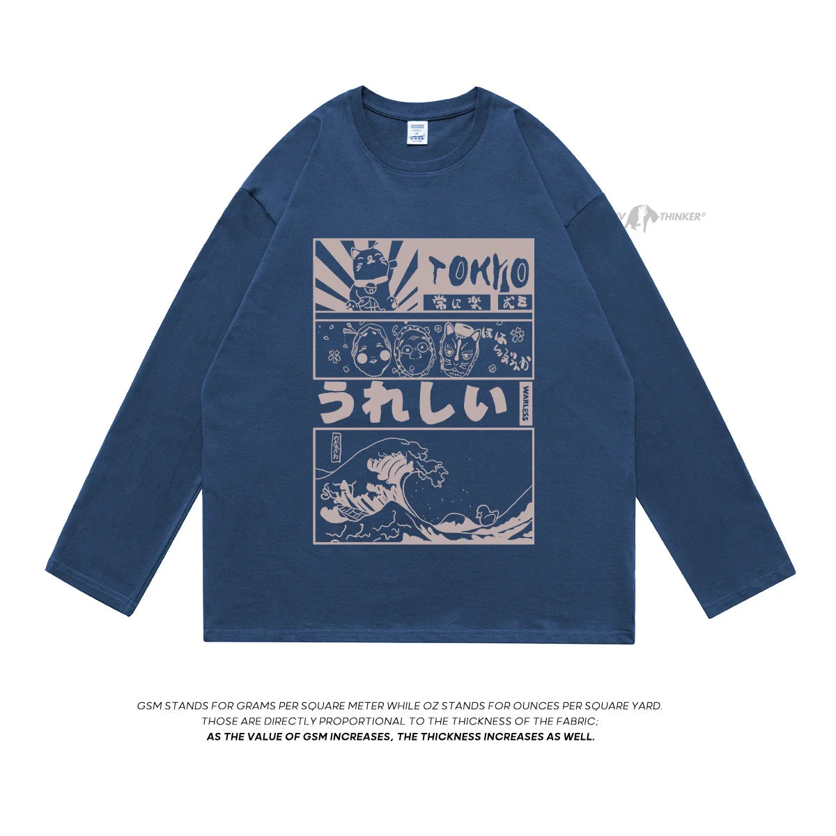 Japanese Graphic Long Sleeve T-shirt NavyBlue