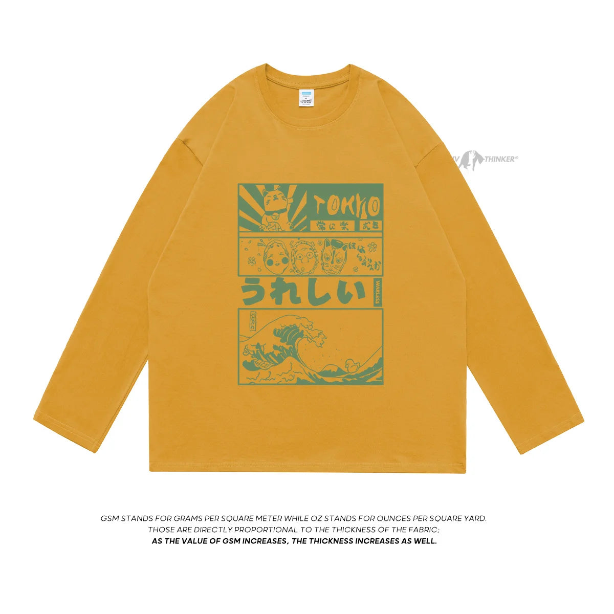 Japanese Graphic Long Sleeve T-shirt Yellow