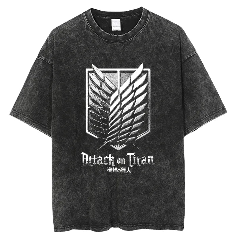 Shingeki no Kyojin Washed Anime T-Shirt Black4