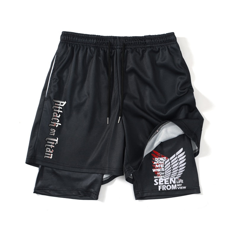 Attack on Titan Gym double layered Shorts Black4