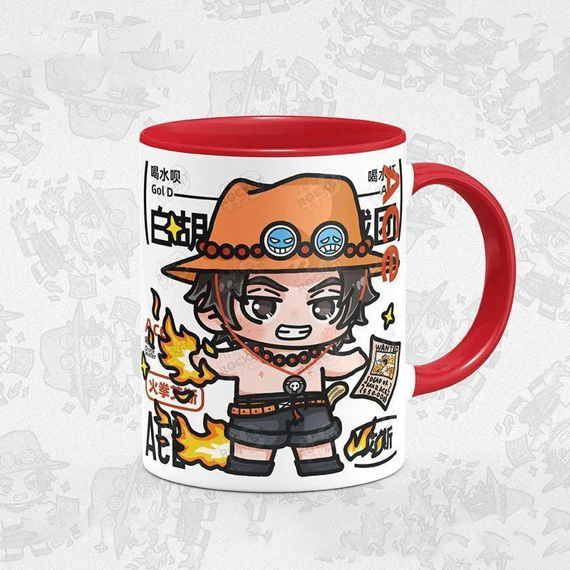 One Piece Ceramic Luffy Zoro Cup Ace--Red handle 350 ML
