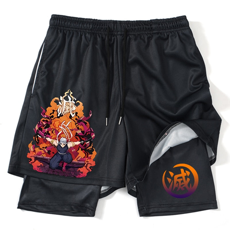 Demon Slayer double layered Shorts Black2