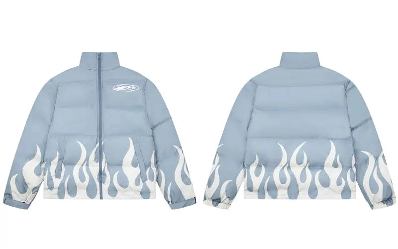 Anime Flame Puffer Jacket Blue