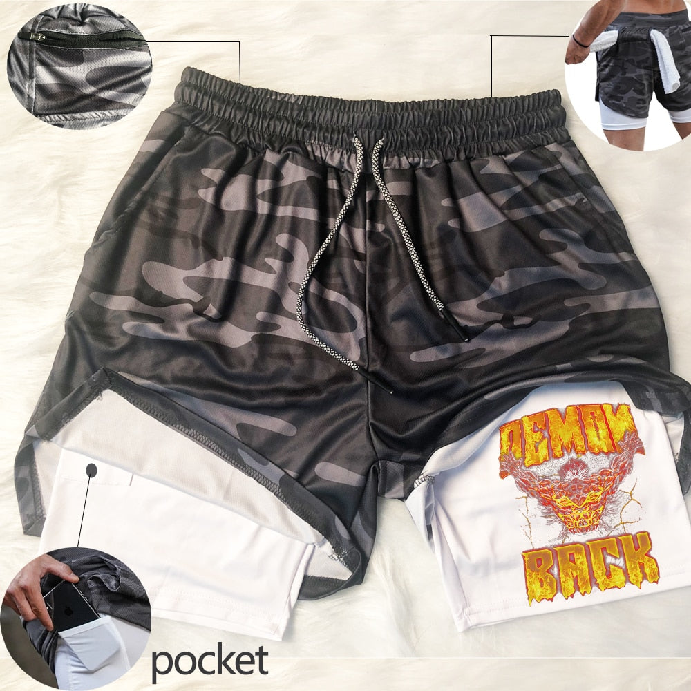 Baki Gym double-layered shorts Gray Camo4