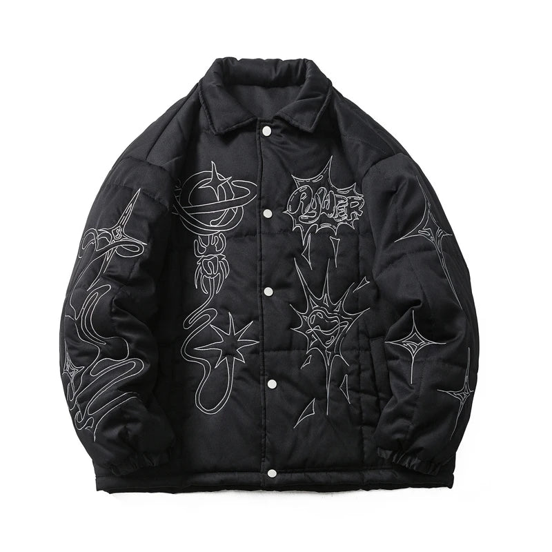 Celestial Embroidery Puffer Jacket BLACK