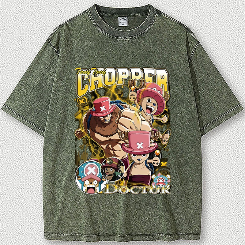 One Piece Chopper Washed T shirt Olive green