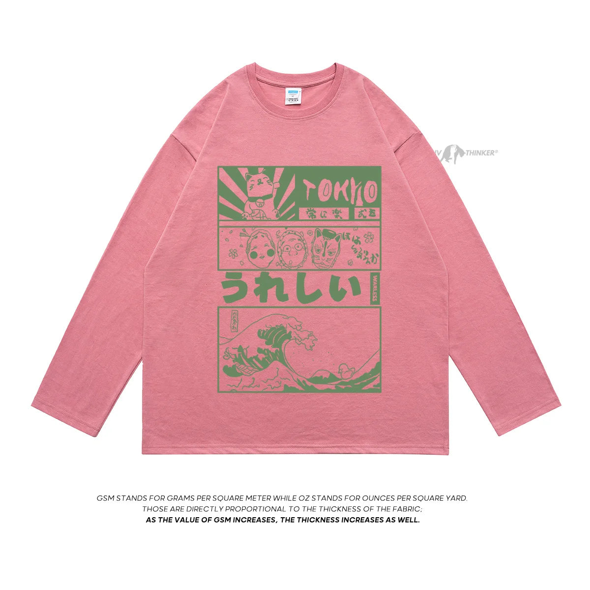 Japanese Graphic Long Sleeve T-shirt Pink