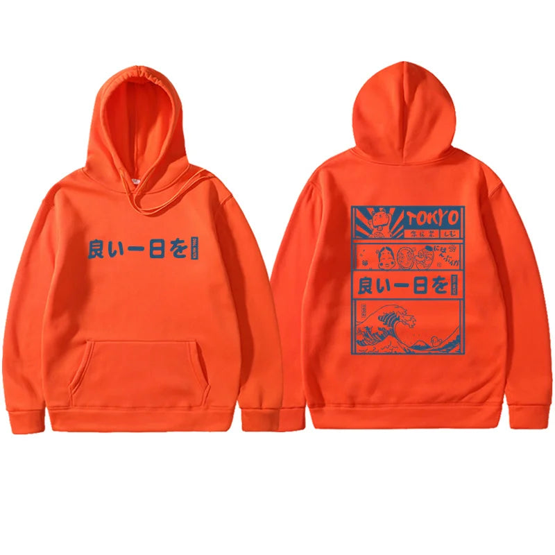 Japanese Wave Hoodie orange 1