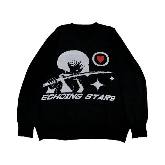 Katana Girl Anime Sweater Black