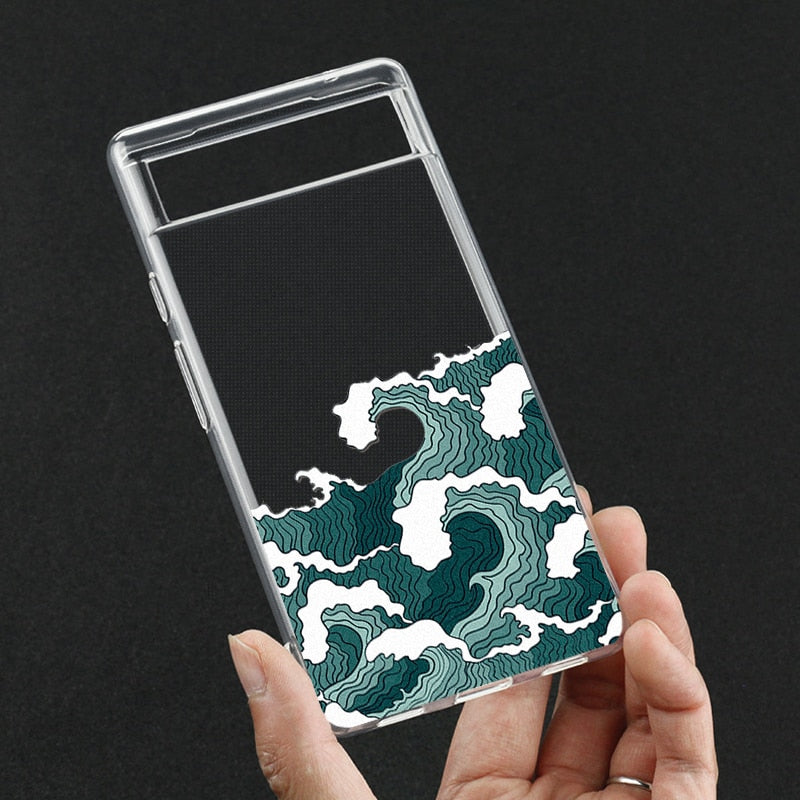 Japanese Great Blue Wave Clear Phone Case Google Pixel Style 3