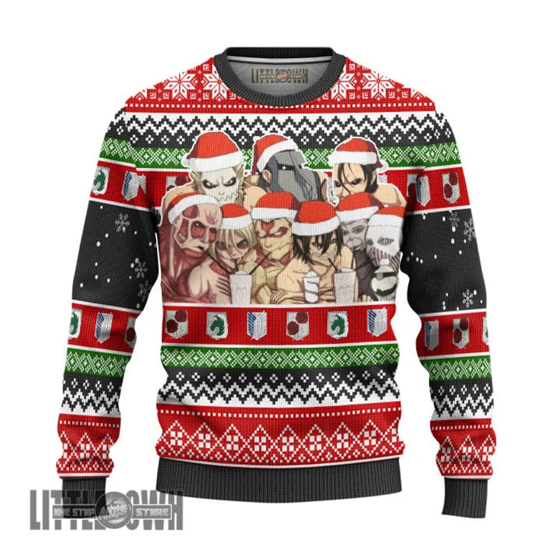 Attack On Titan Characters Ugly Sweater Red
