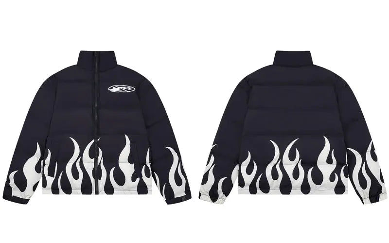 Anime Flame Puffer Jacket Black