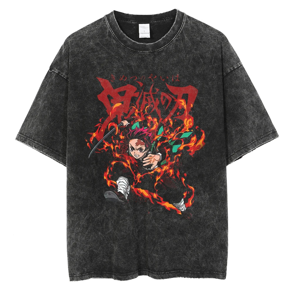Demon Slayer Rengoku Vintage Tshirt Black 5