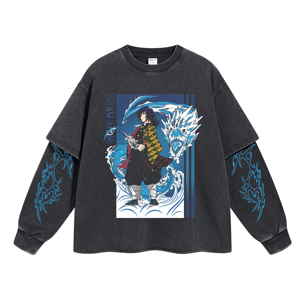 Kimetsu no Yaiba Anime Double Layer Sweatshirt Black 19