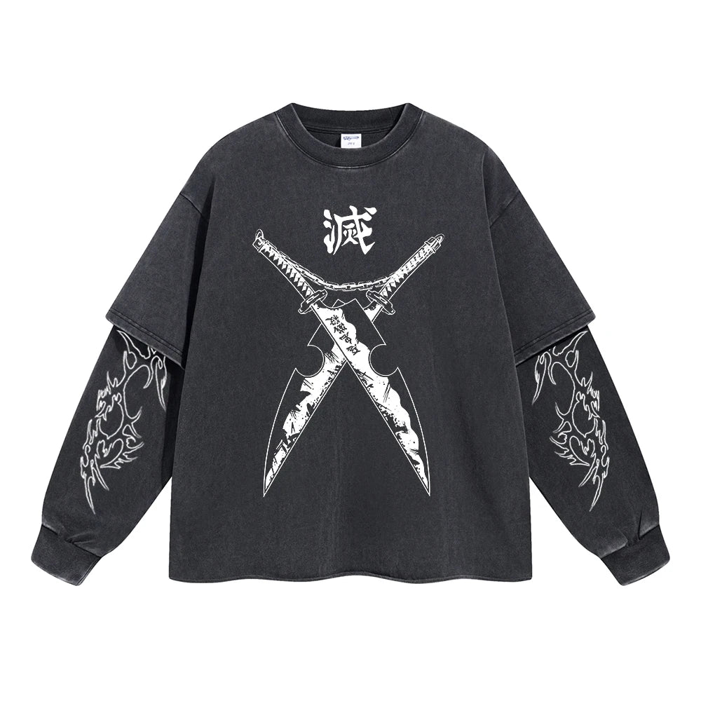 Kimetsu no Yaiba Anime Double Layer Sweatshirt Black 11