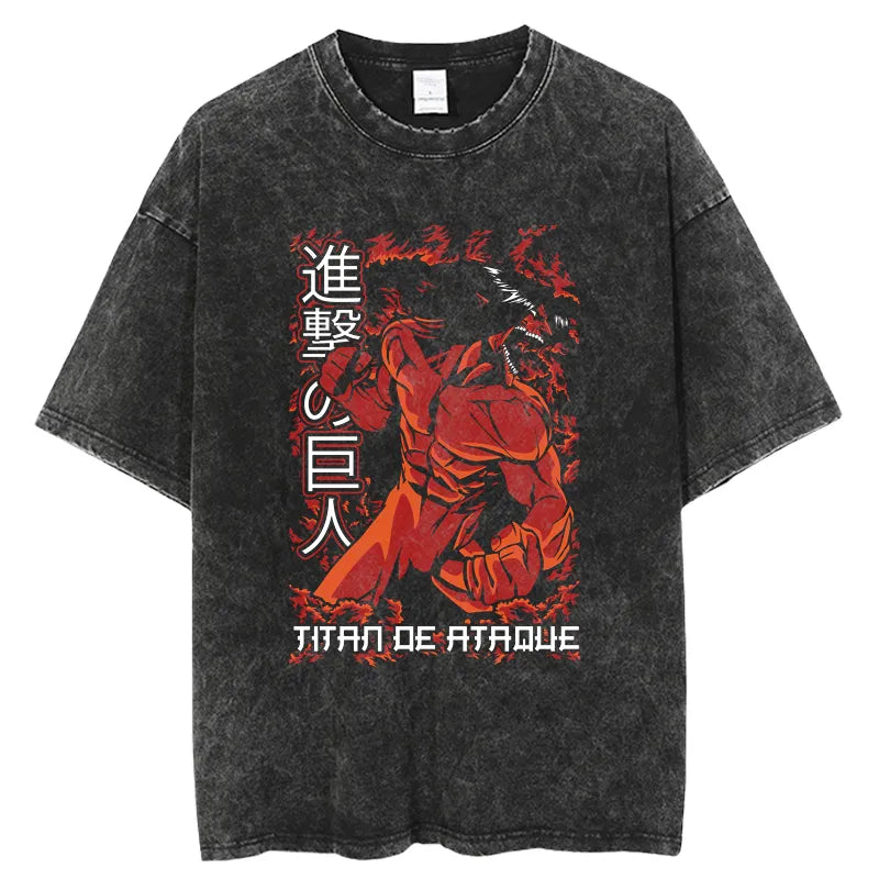 Shingeki no Kyojin Washed Anime T-Shirt Black6