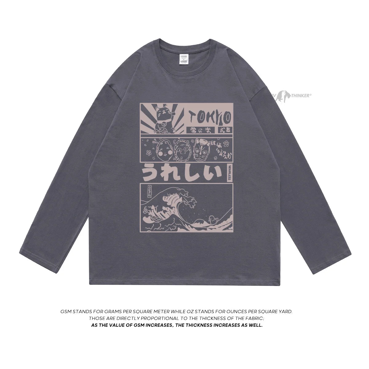 Japanese Graphic Long Sleeve T-shirt DarkGray