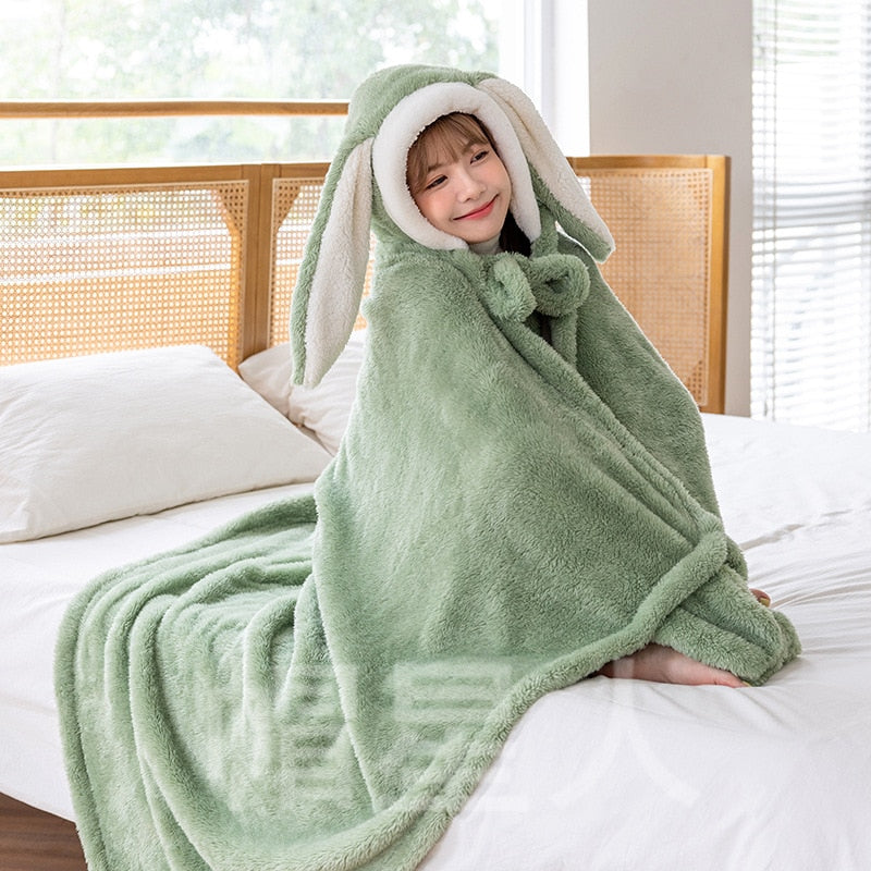 Bunny Ears Anime Wearable Blanket Hoodie Style-05 110x150cm