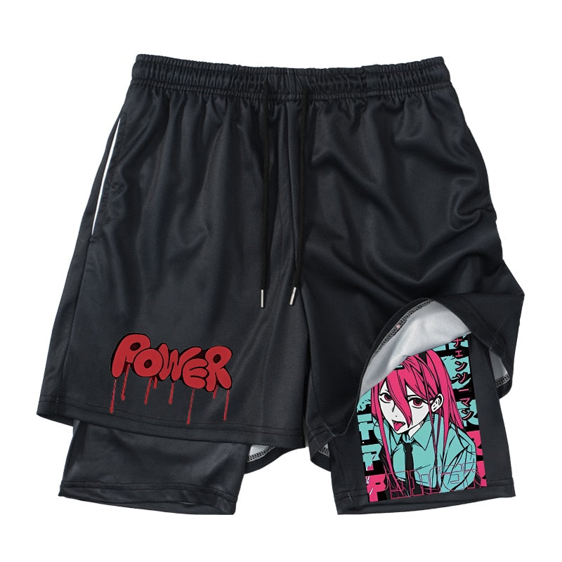 Chainsaw Man Anime Printed Gym Shorts Black 2