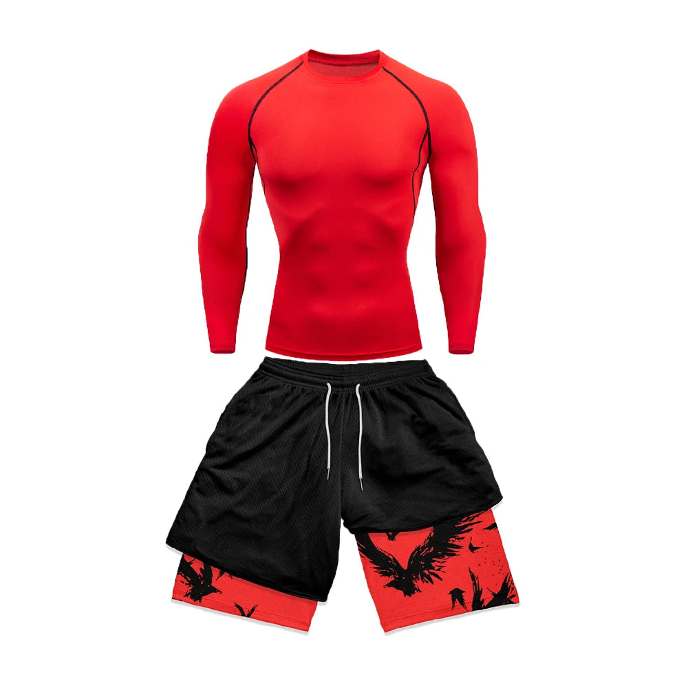 Anime Compression tshirt and Shorts Combo Red