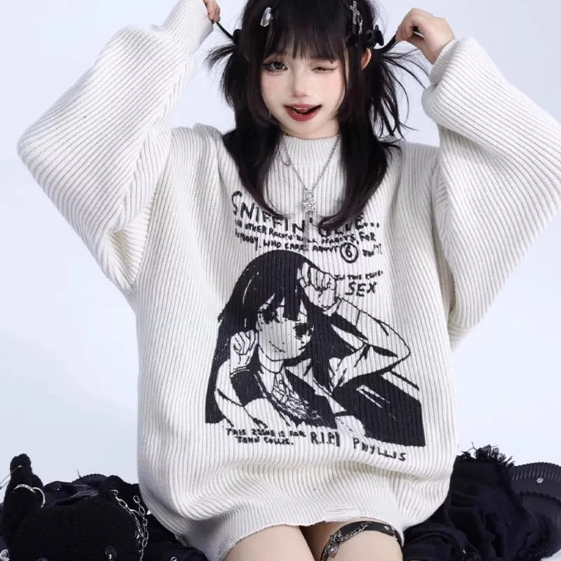 Anime Knit Harajuku Sweater White