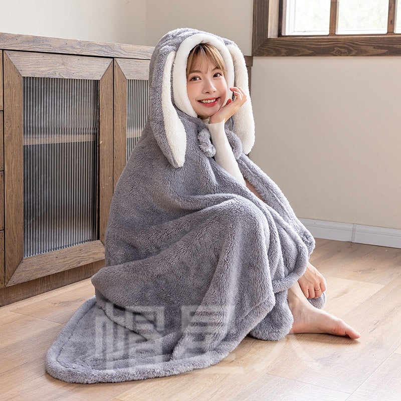 Bunny Ears Anime Wearable Blanket Hoodie Style-06 110x150cm