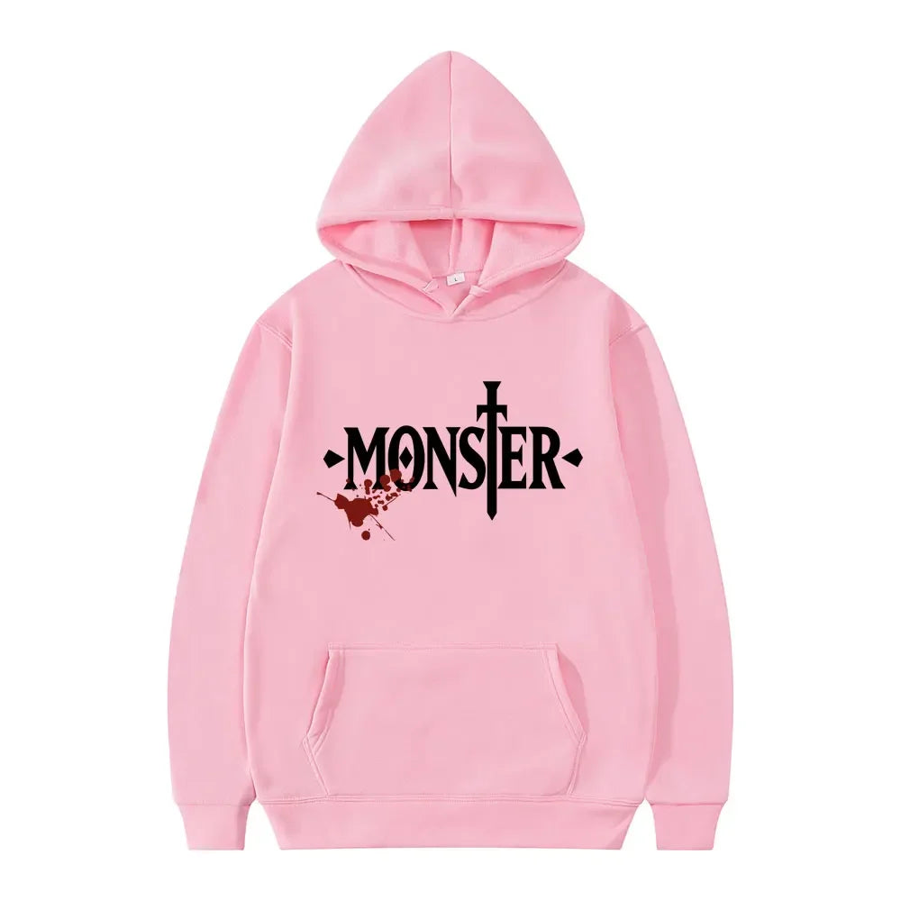 Anime Monster Print Hoodie Pink
