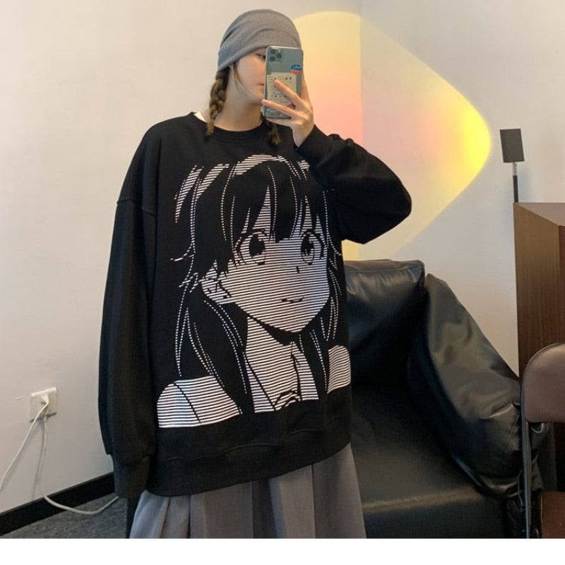 Anime Printed Sweater Black2