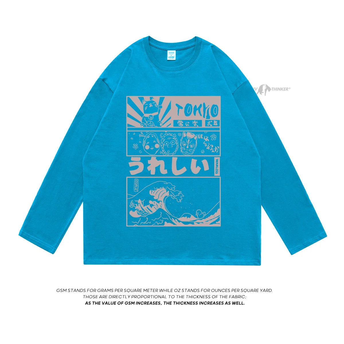 Japanese Graphic Long Sleeve T-shirt LakeBlue