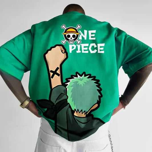 ONE PIECE oversize Zoro Luffy Print T Shirt Green