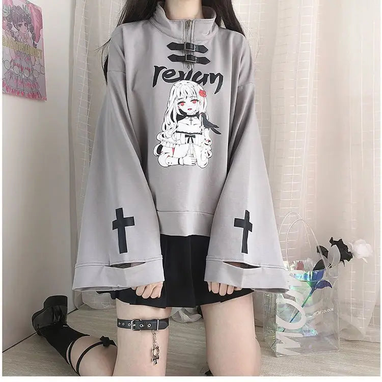 Anime Halfzip Sweatshirt GRAY