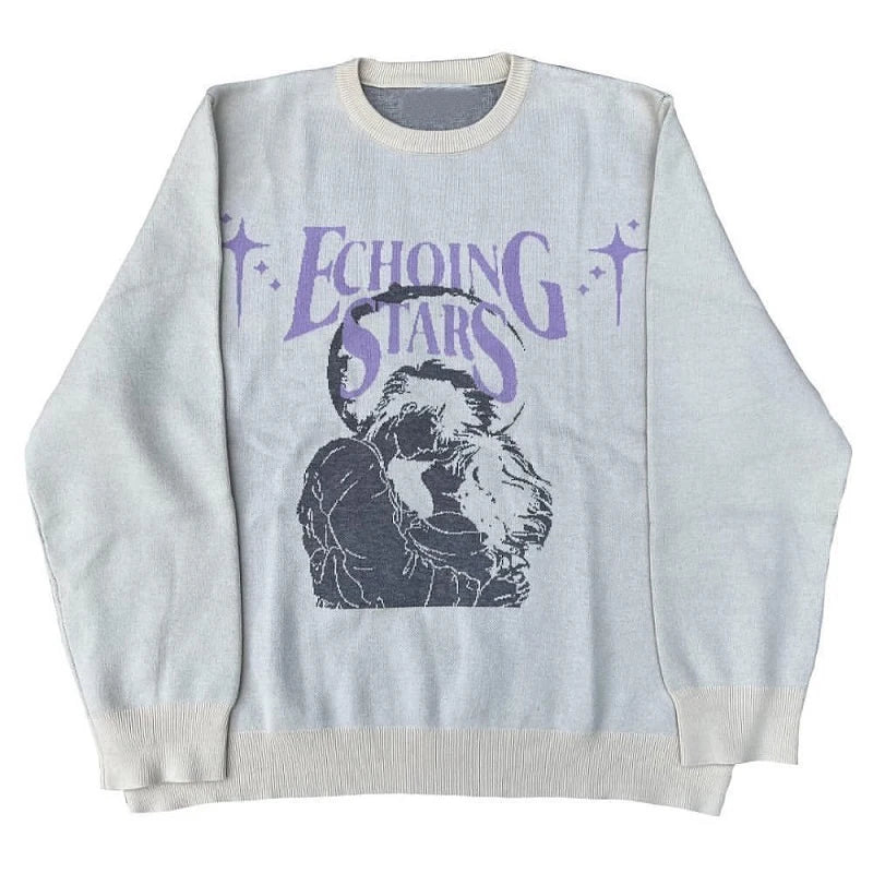 Ocean Waves Anime Sweater Gray