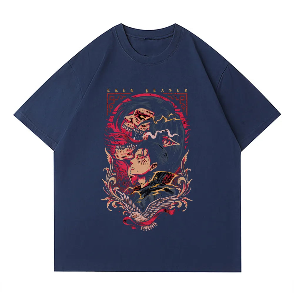 Shingeki no Kyojin Printed Anime T Shirt navyblue