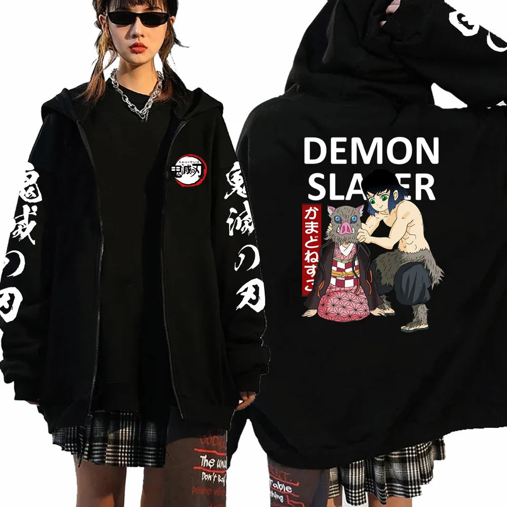 Demon Slayer Zipper Hoodie Black7