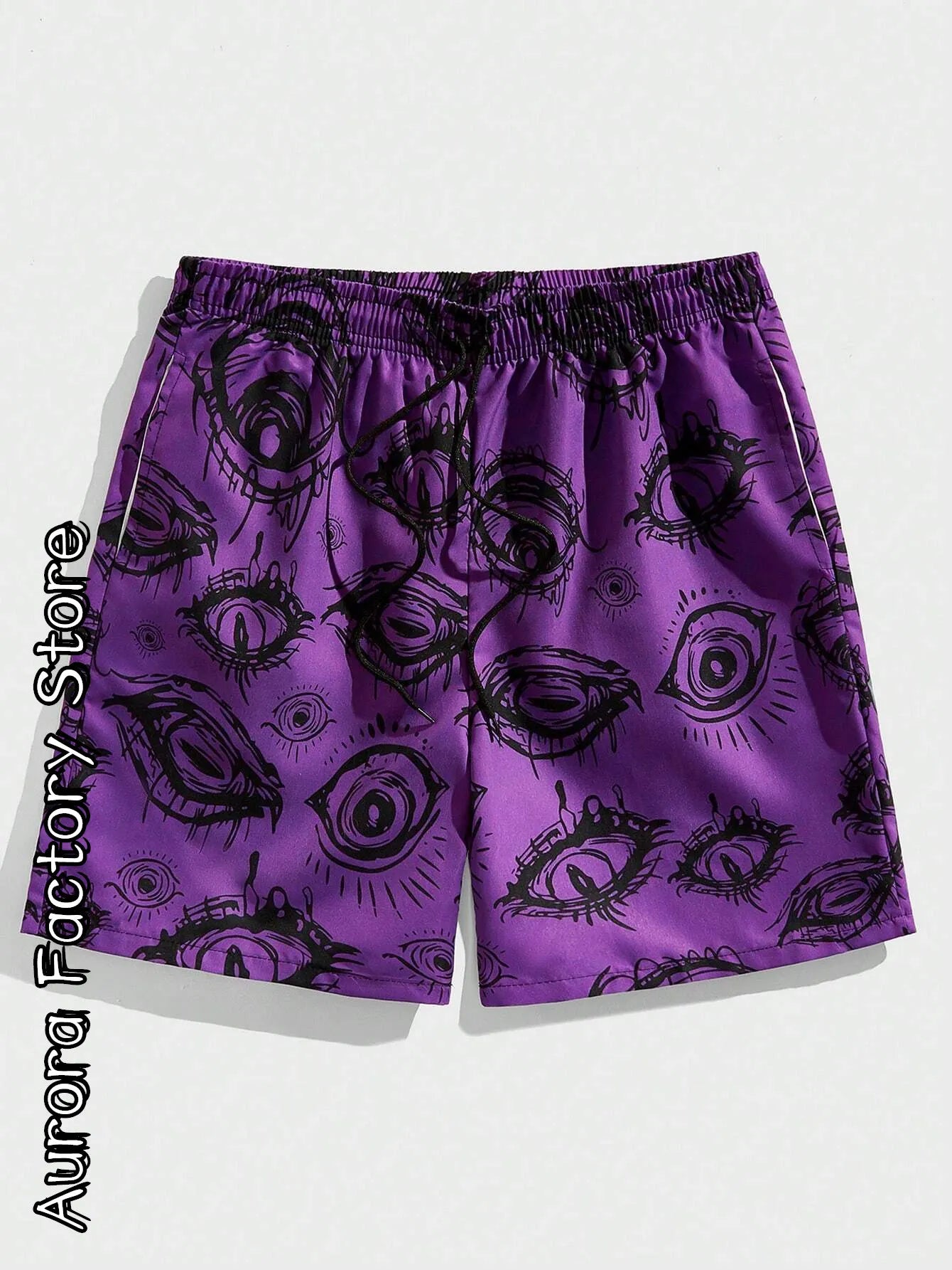 Anime Peek Beach Shorts Purple