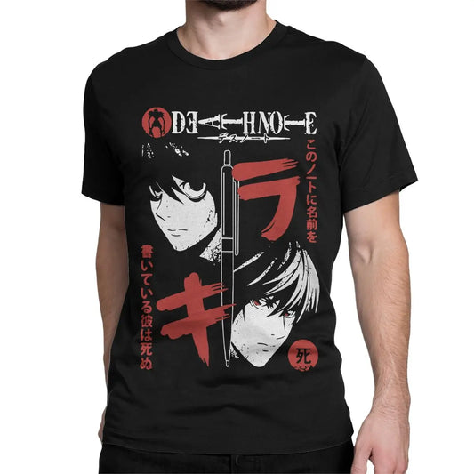 Death Note L and Kira Portrait Tshirt black