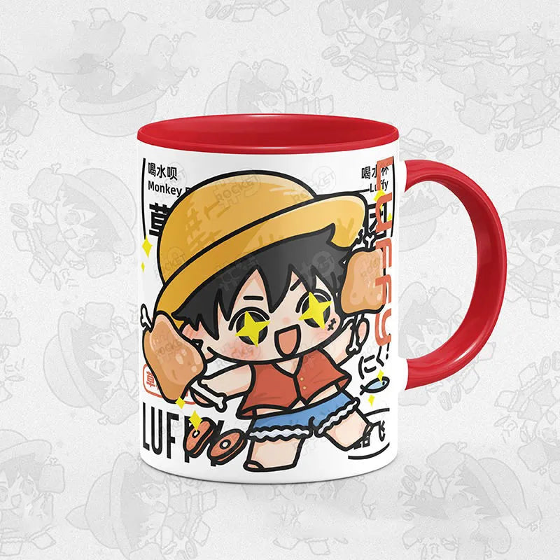 One Piece Ceramic Luffy Zoro Cup Luffy--Red handle 350 ML