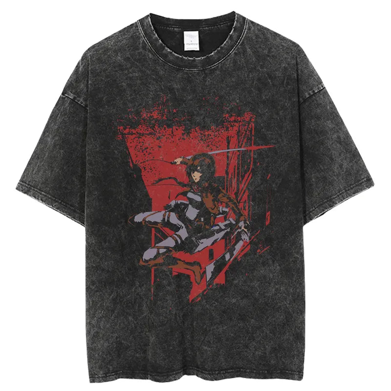 Shingeki no Kyojin Washed Anime T-Shirt Black2